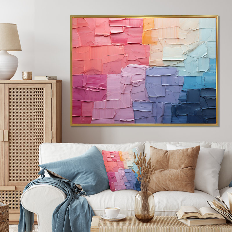 Patchwork abstrait III - impression, H 16 po x l 32 po x P 1 po, Cadre flottant doré