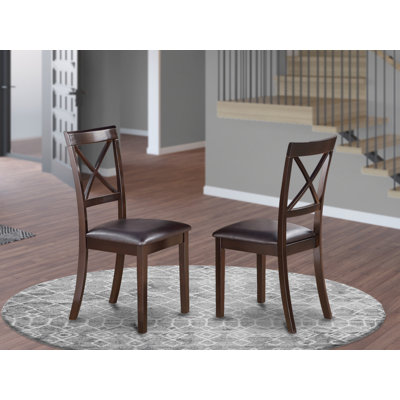 Boston Dining Chairs - Faux Leather Upholstered Solid Wood Chairs, Set of 2, Cappuccino