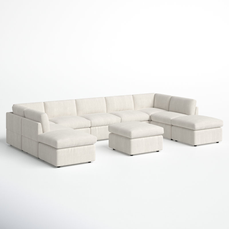 Arfsten Corduroy U-Shaped Sectional, Cream Corduroy