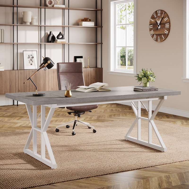 Bureau Crooke, Gris / blanc, H 29,52 po x l 70,87 po x P 31,49 po