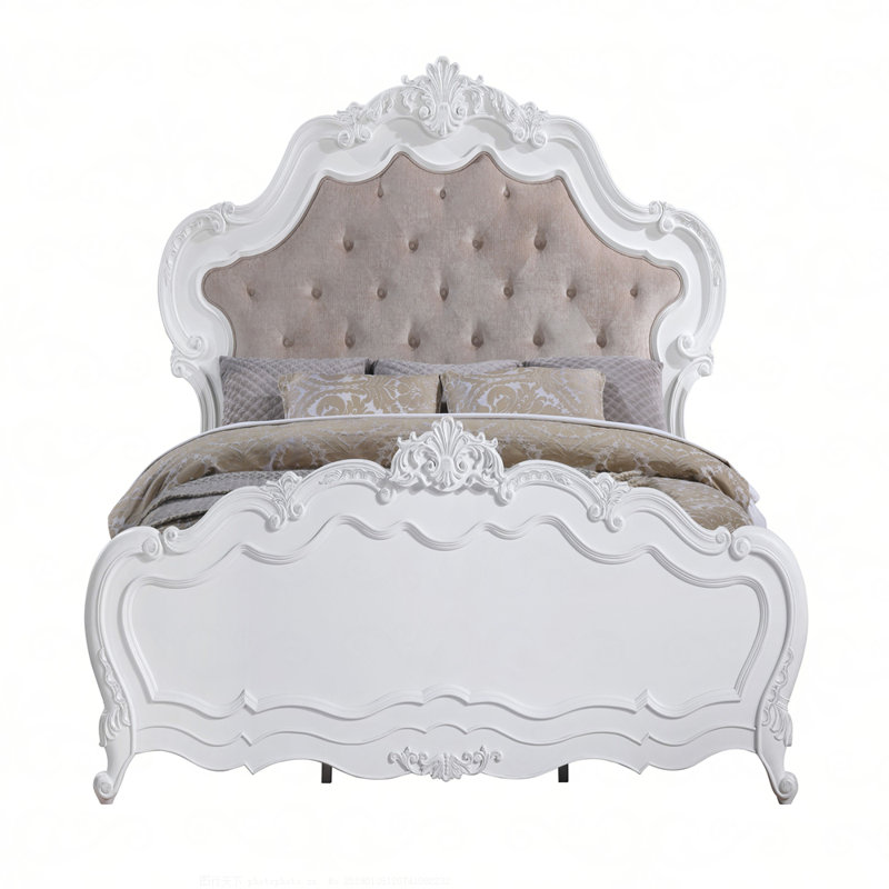 Lit Latisha en tissu et finition blanche, Très grand