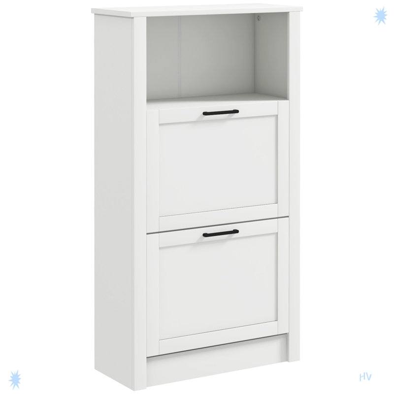 Armoire à chaussures avec compartiment ouvert et 2 tiroirs rabattables