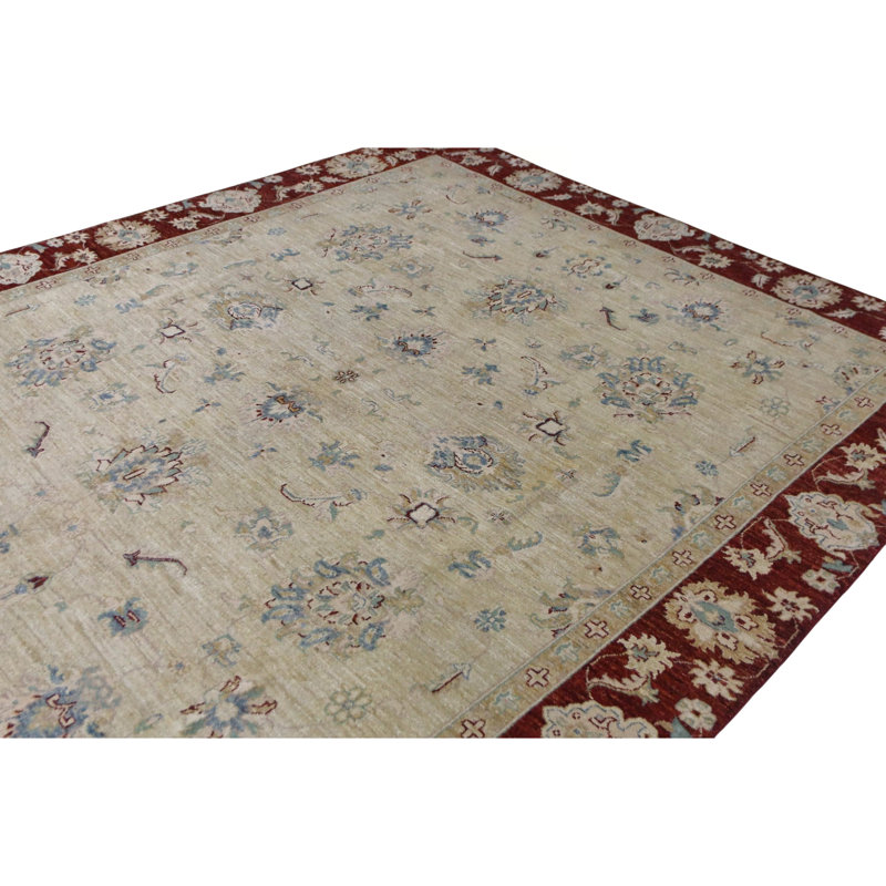 High-Quality Hand-Knotted Camel And Red Area Rug