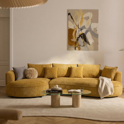 Curved Sectional Sofa, Modern Upholstered Boucle Couch with Deep Seating & Plush Cushions, 4-Seat Modular Living Room Sofa with Chaise Lounge, Comfortable Accent Sofa for Apartment & Home