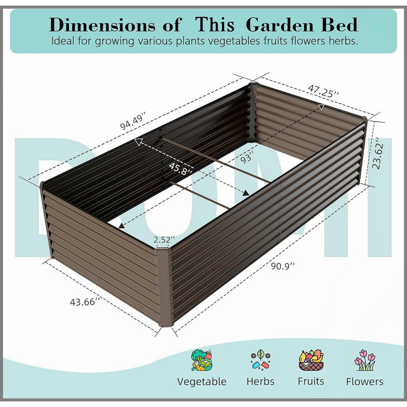 8x4x2 ft Galvanized Raised Garden Bed, Spacious and Durable Outdoor Planter for Growing Vegetables, Fruits, and Flowers