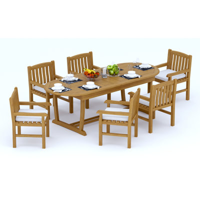 Devon Teak Wood Patio Dining Set with Oval Table