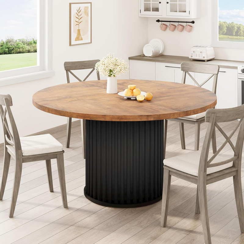 17 Stories 47 inch Round Dining Table for 4-6, Black Kitchen Table with ...
