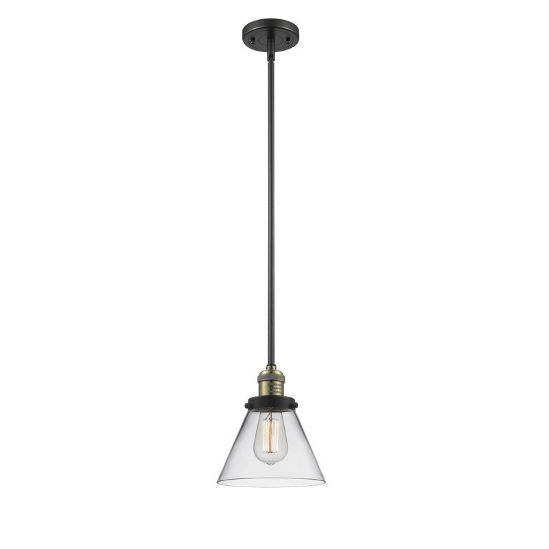 Luminaire suspendu conique à 1 lumière Milardo, H 10 pi x l 8 po x P 8 po, Transparent, Or satiné