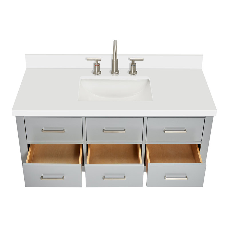 Ensemble de meuble-lavabo mural simple 49 po Macolm, Gris, Nickel brossé
