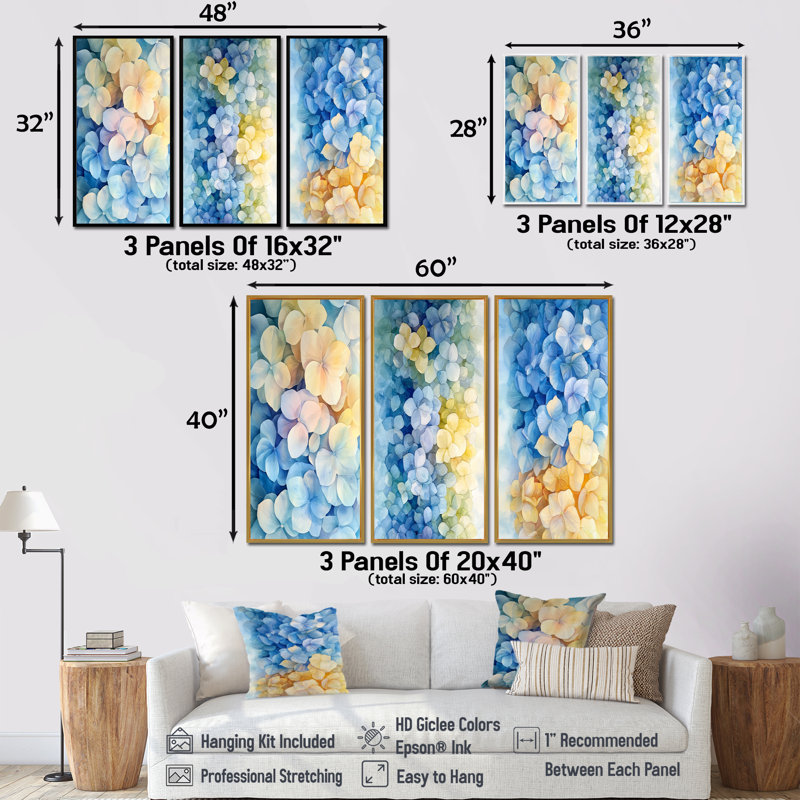 Abstrait hortensia horizon de la simplicité I - Collection d'art mural hortensia, Toile tendue, H 28 po x l 36 po