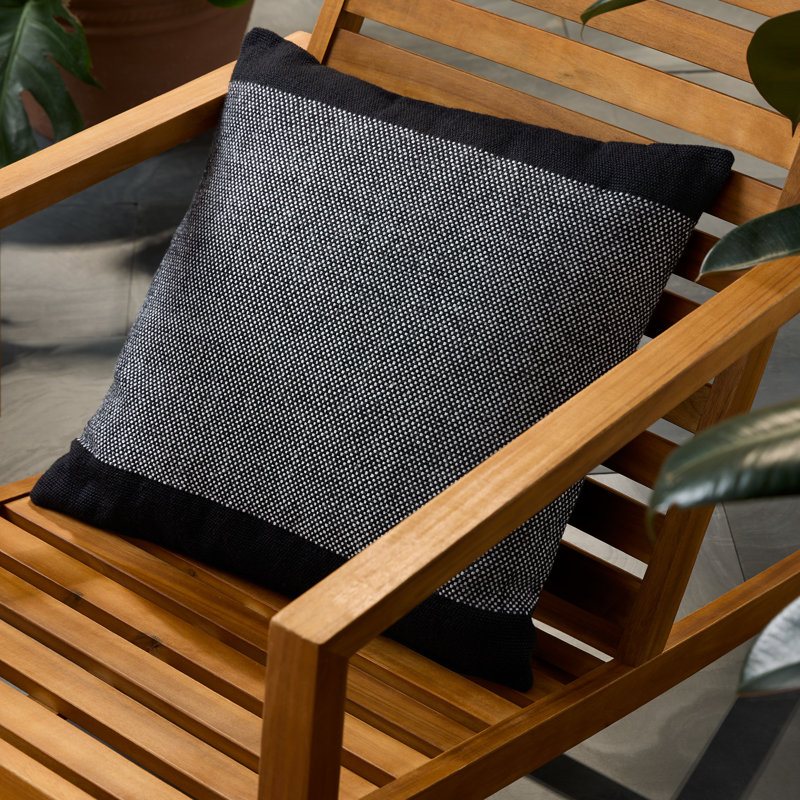TOWN & COUNTRY TERRA Alara Solid Border Indoor Outdoor Decorative Pillow, Black/Ivory, Rectangle 14"H x 20"W