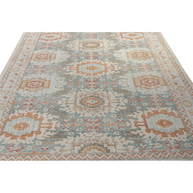 Distressed Homage Hand Knotted Wool Geometric Area Rug, Rectangle 12' x 16'