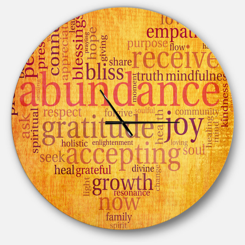 Horloge murale Abondance Gratitude Joy Heart, Surdimensionné