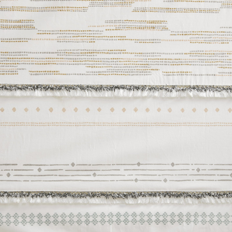 Nea White Cotton Light-Filtering Tassel Trim Curtain Panel