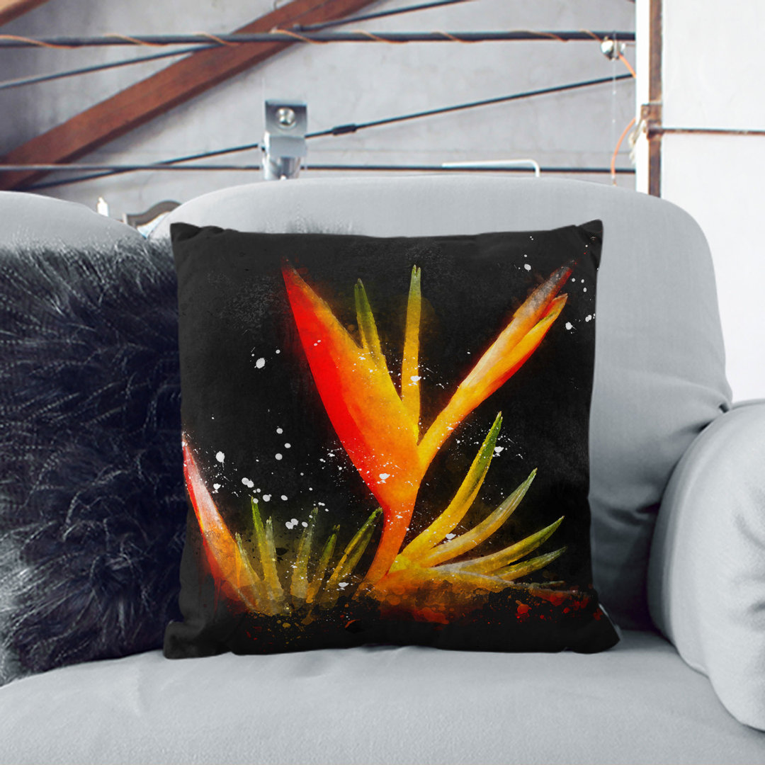 Bird of Paradise Flower Paint Splash Floral Scatter Cushion