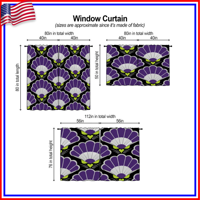 Rideaux mauves à motif de ventilateur mauve avec œillets Art Deco, Sheer, 80in x 52in - 2 panels