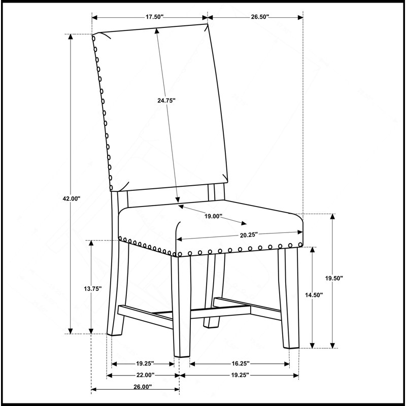 Chaise d'appoint de salle à manger 2 pièces revêtue de tissu d'ameublement gris chaud avec garniture cloutée et finition noire fumée