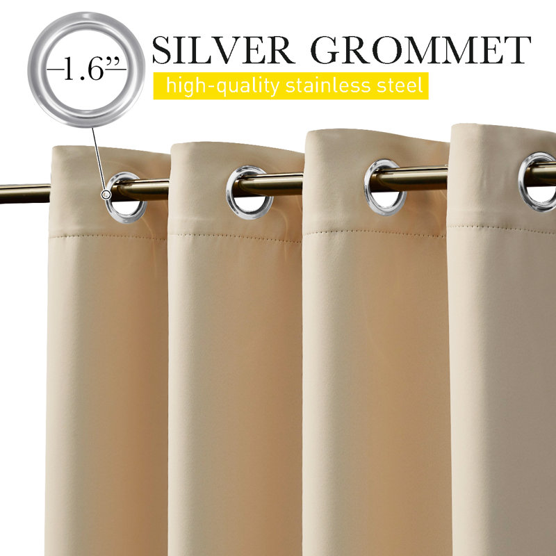 Windproof Blackout Outdoor Curtains for Patio, Waterproof Top Grommet & Back Tab Bottom Drapes Thermal Insulated Outdoor Window Panels with Bouns Rope for Fixed, 2 Panels