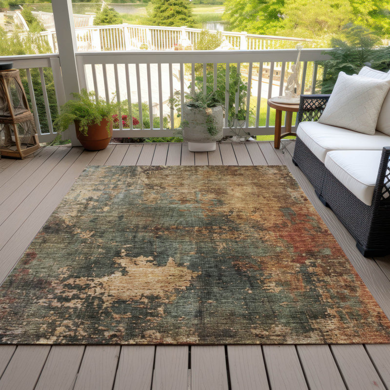 Machine Washable Red and Beige Synthetic Rectangular Rug