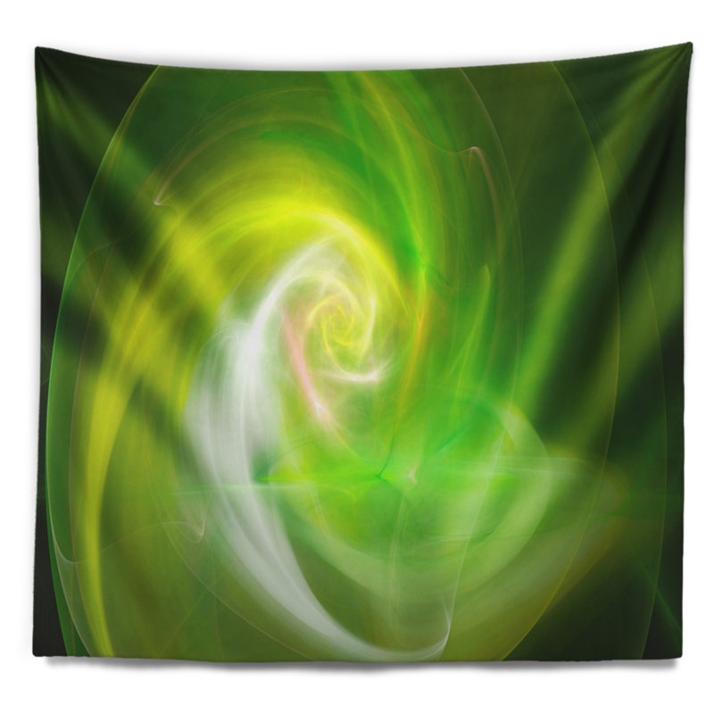 Tapisserie verte à motif abstrait fractal, H 32 po x l 39 po