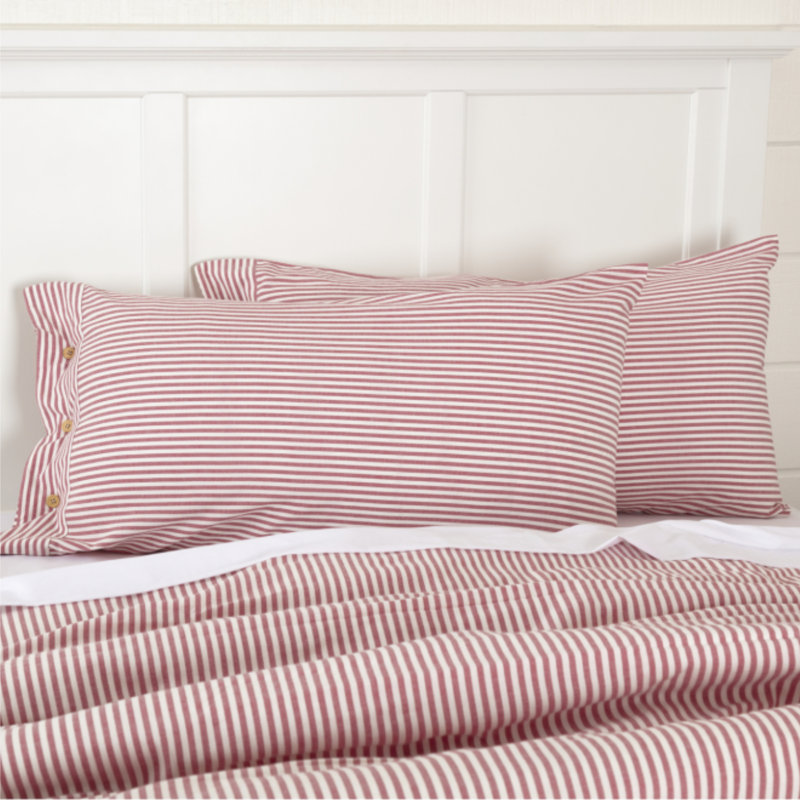 Farmhouse Ticking Red King Sham 37Lx21W, Red Striped