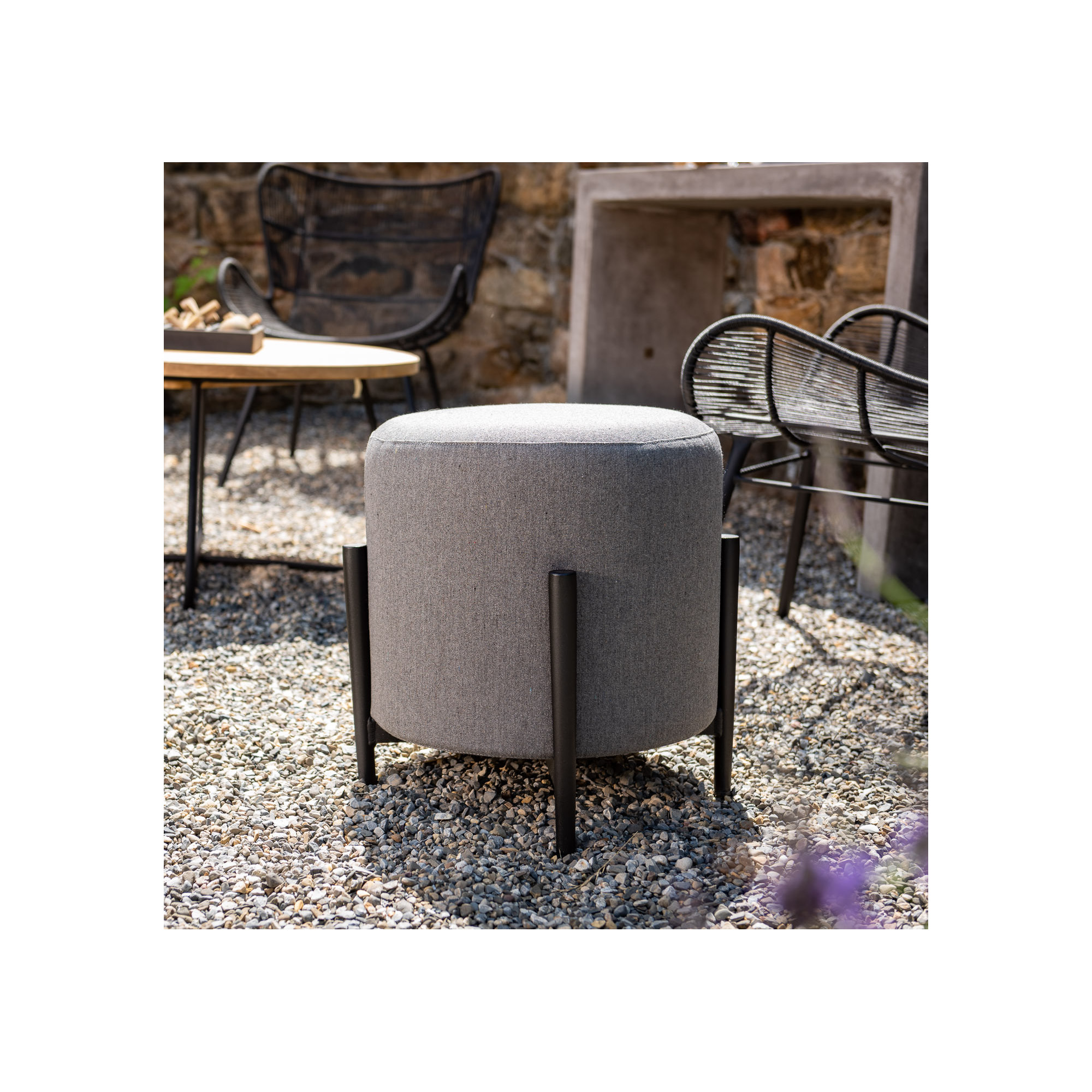 Talita Round Upholstered Outdoor Ottoman, Graphite