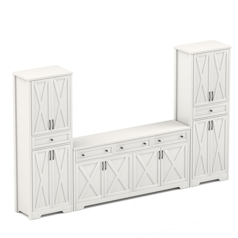 Ensemble de meuble télé, un meuble télé et deux buffets, Blanc