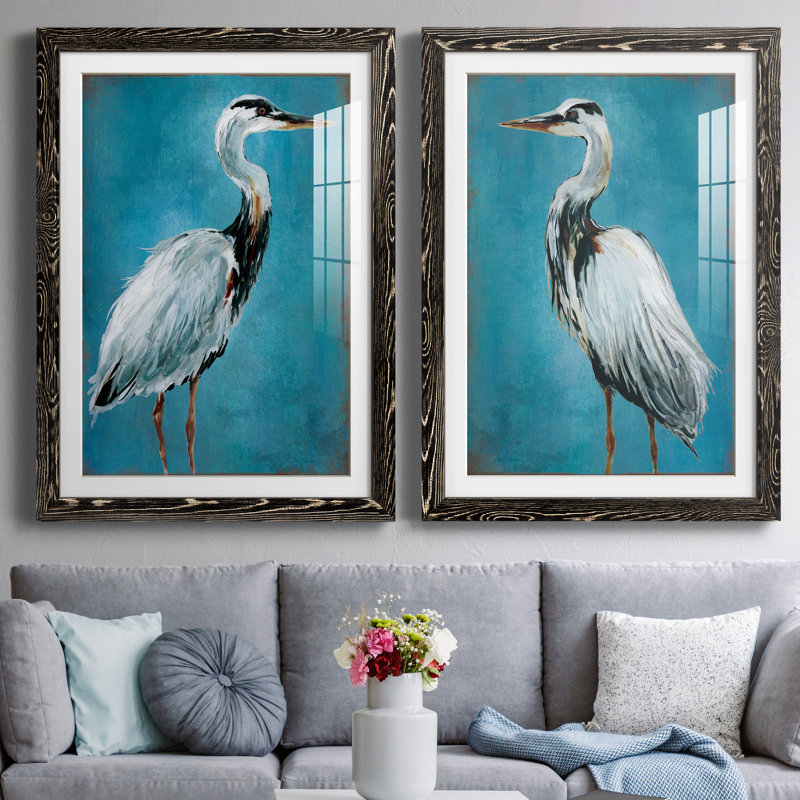 Great Blue Heron I - ensemble de 2 peintures, Papier dans un cadre photo, H 31,5 po x l 47 po x P 1,5 po, Black