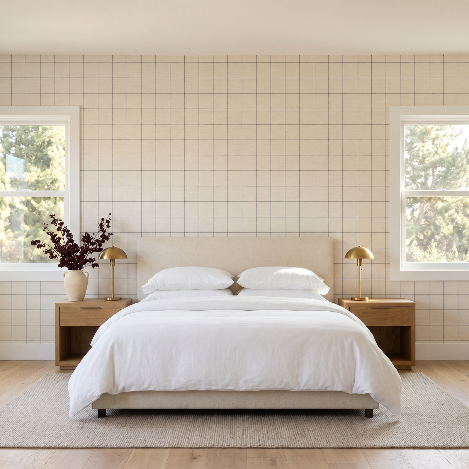 Windowpane Sisal Wallpaper Roll, Navy