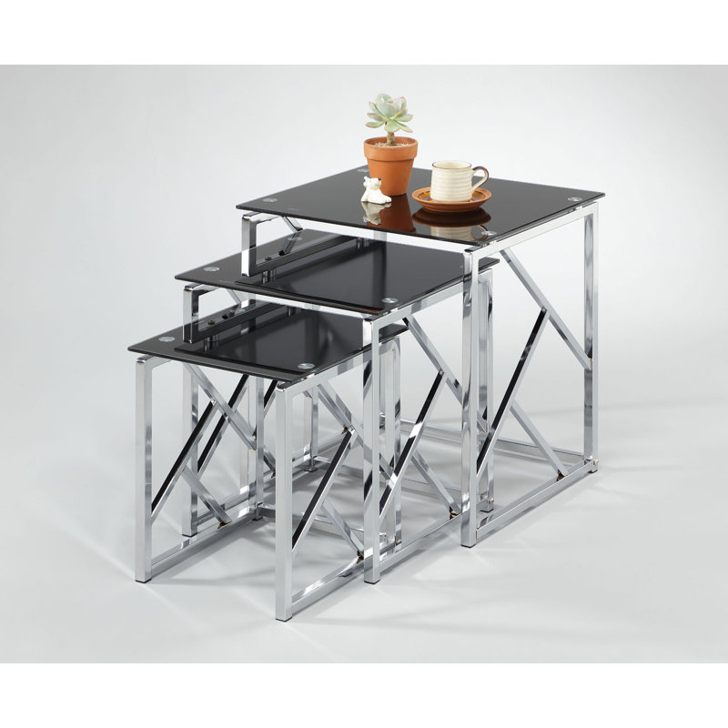 Valle Glass Top Frame Nesting Tables, Black