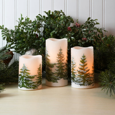 Battery Operated Green Pines LED Wax Candles