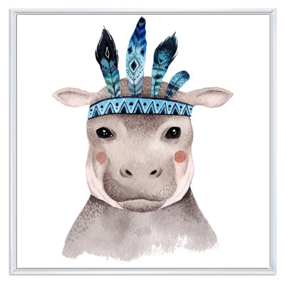 Adorable portrait d'hippopotame pour enfant - Art mural sur toile traditionnel