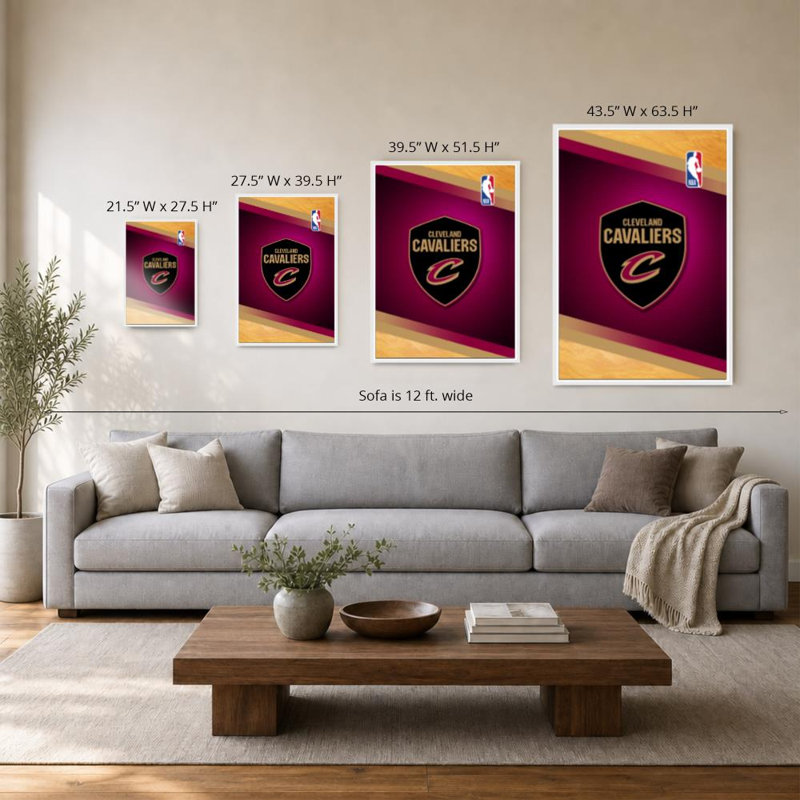 Décoration murale des Cavaliers de Cleveland (NBA), H 36 po x l 24 po, Cadre flottant biseauté, Blanc