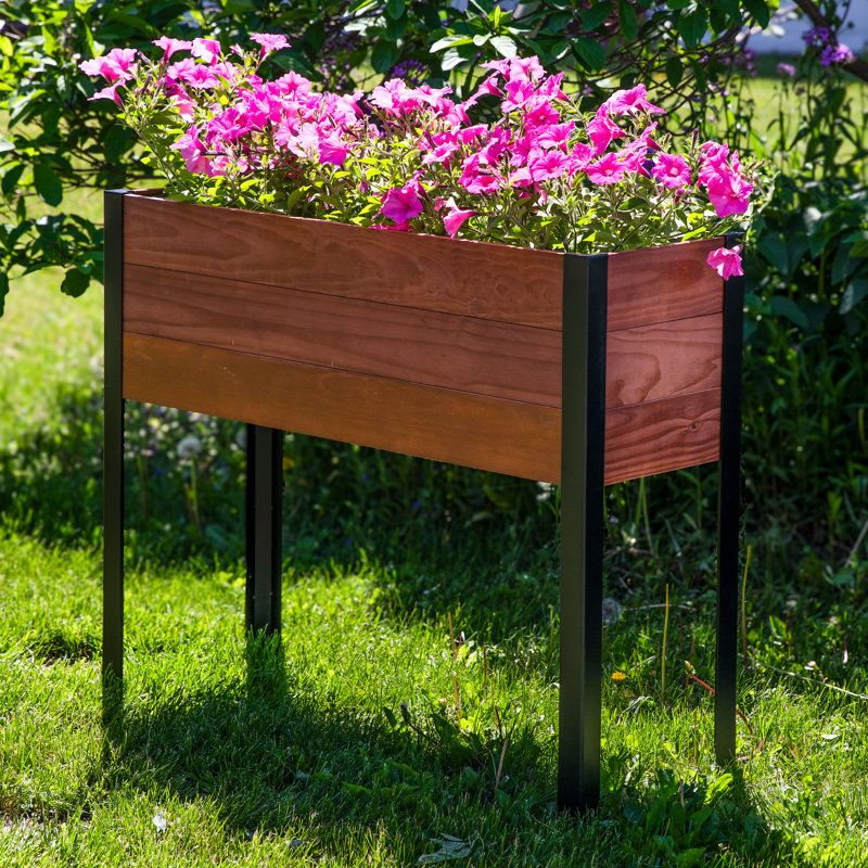 Lit de jardin surélevé rectangulaire en bois d'acacia avec pieds Rinda - brun 36,75 po x 12,75 po x 31 po, Brun