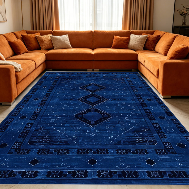 Vintage Persian Medallion Blue   area rugs for Living Room, Soft and Comfortable, Suitable for all seasons, easy to maintain, machine washable Indoor floor mat, Under Table Farmhouse suitable for Bedroom, Dining Room, Study,  Balcony, Home Decor Patio