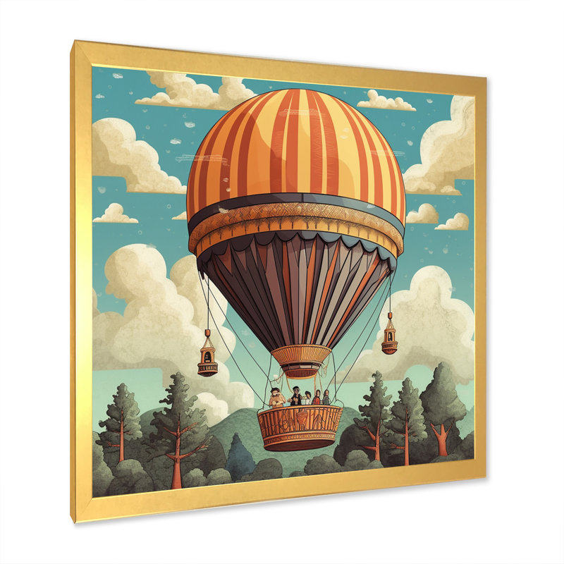 Paysage de ballon à air chaud rétro I - impressions sur toile transport, H 16 po x l 16 po x P 1 po