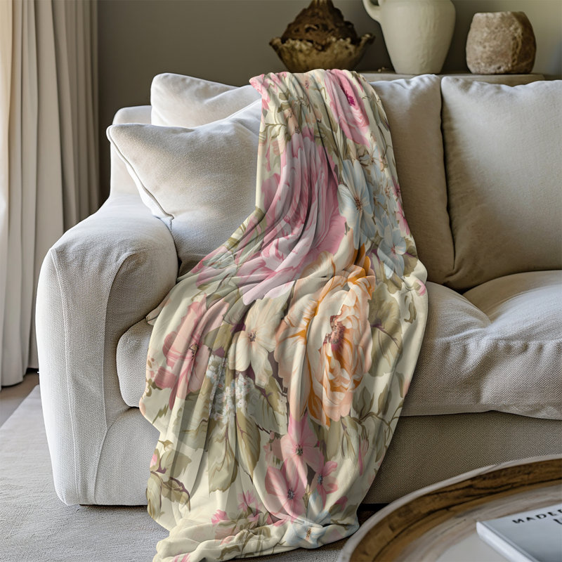 «Whispering Rosewater Harmony» - couverture en sherpa de qualité supérieure - reproduction d'art luxueuse, Lit simple