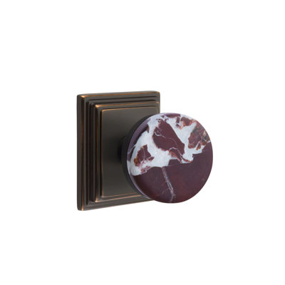 Emtek Select Privacy Knobset w/ Wilshire Rosette & Conical Stem, Rosso Levanto Marble Knob (CF)