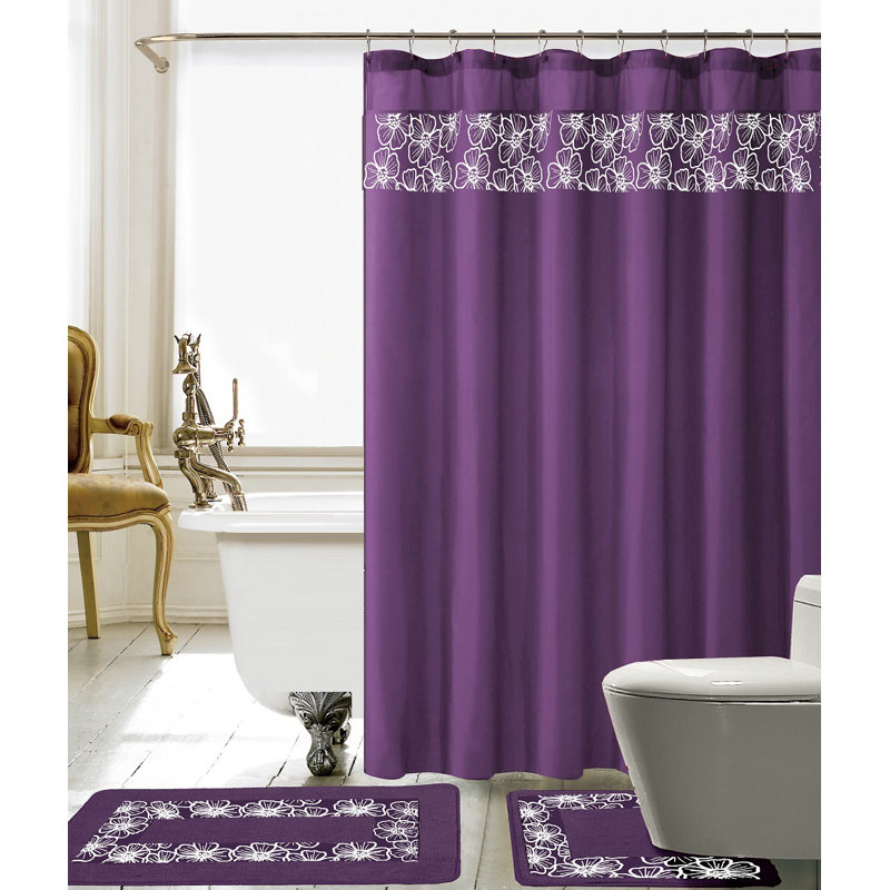 Wellow Shower Curtain with Hooks Included, Purple/White