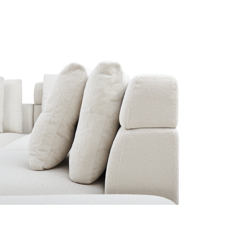 Canapé modulaire de coin avec repose-pieds Nirvana, Bouclé blanc cassé, Accoudoir à gauche (vu de face)