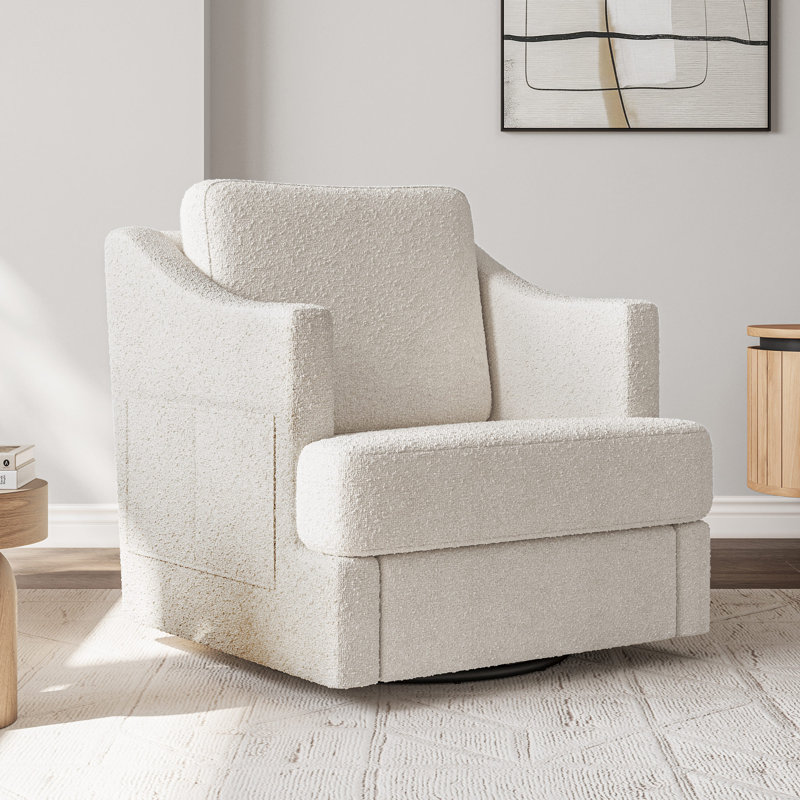 Shuksan Upholstered Swivel Armchair, White Polyester