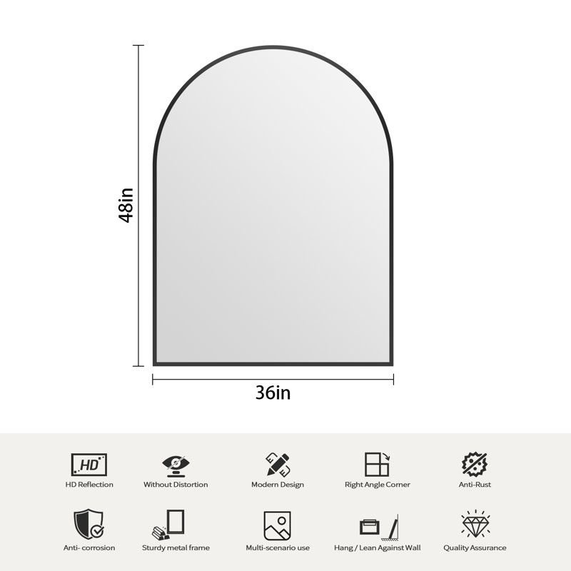 Easy To Install Tempered Glass Arch Mirror (Set Of 2), 48" H x 36" W