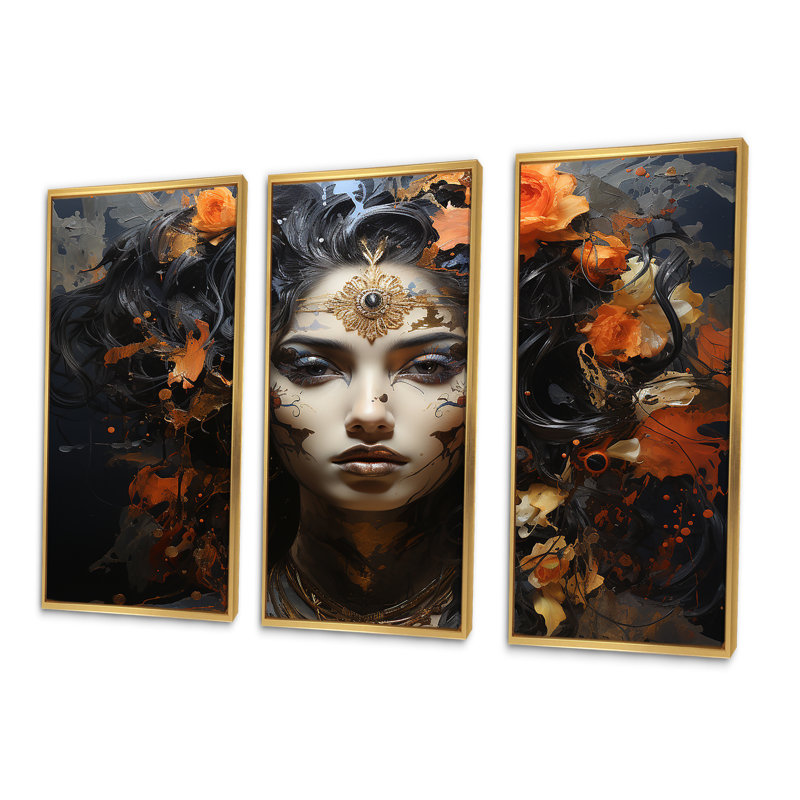 «Hinduism Kalis Power», ensemble d'art sur toile, Cadre flottant doré, H 28 po x l 36 po x P 1 po