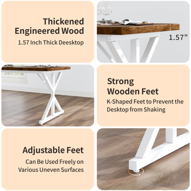 70.87" Modern Farmhouse Ironwood Dining Table (White), White, Rustic Oak