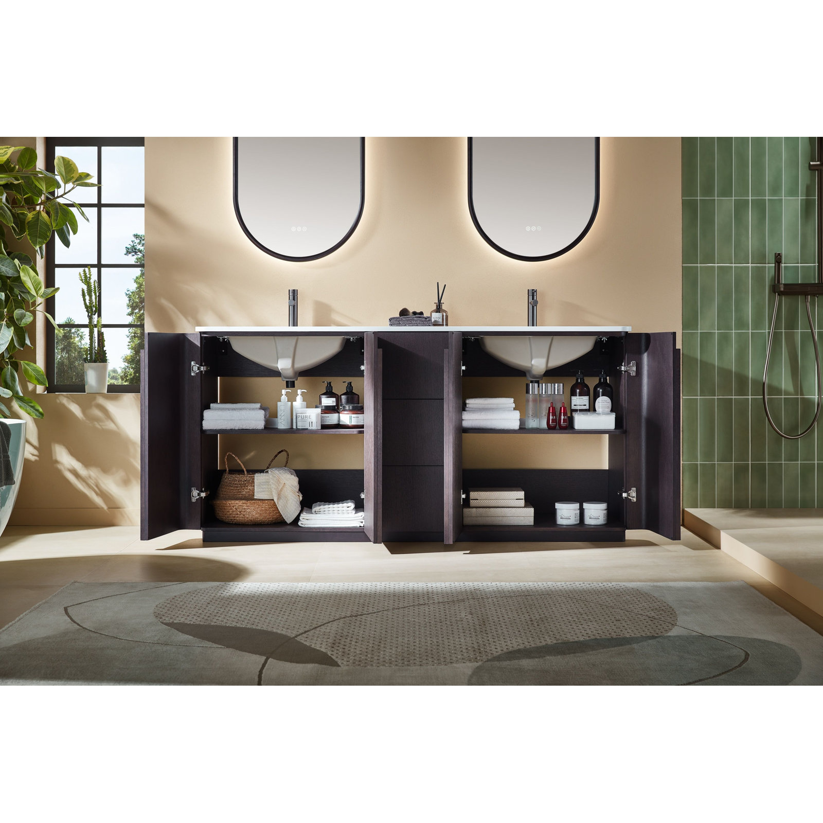 Greely 72" Oak Double Bathroom Vanity, Espresso Oak