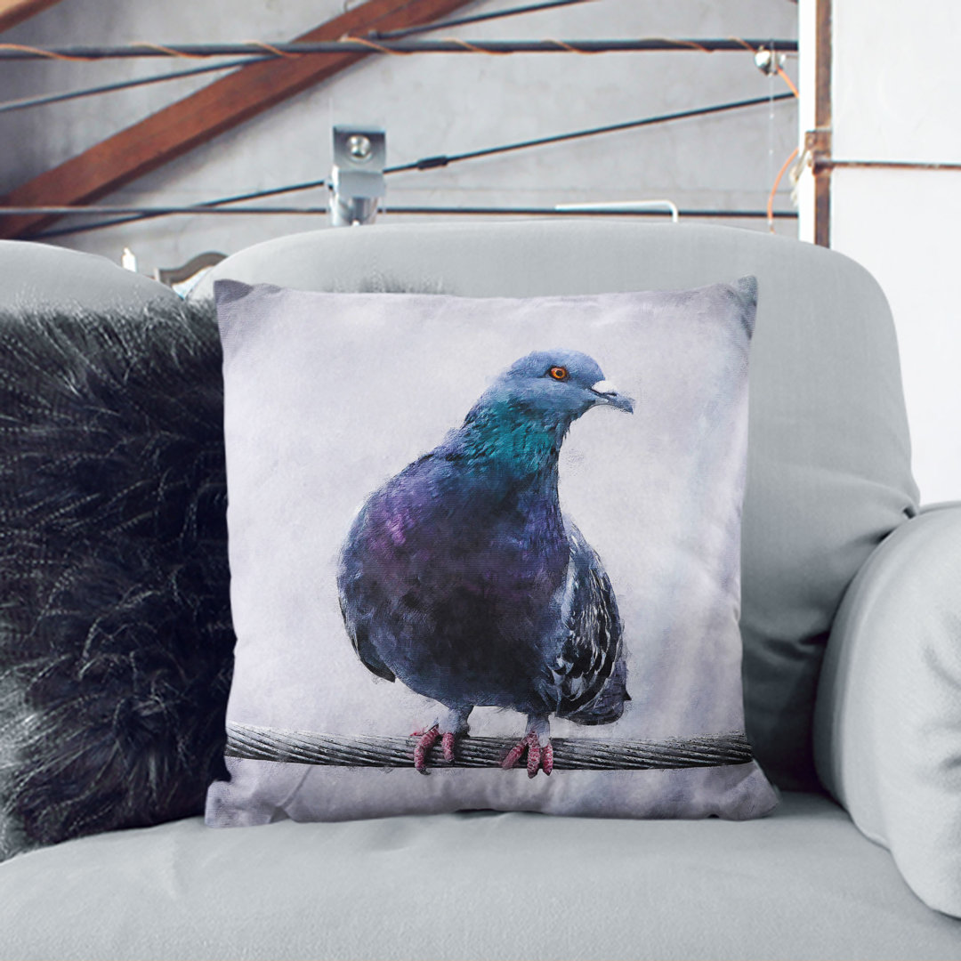Pigeon Bird on a Wire Painting Cushion with Filling