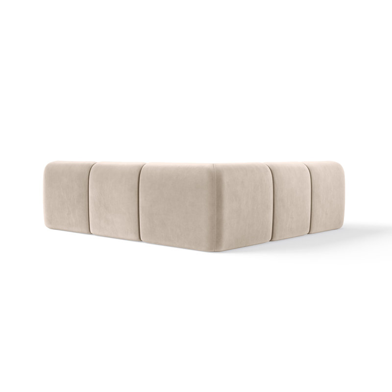 5 Seater Velvet Sofa & Chaise, Beige Velvet