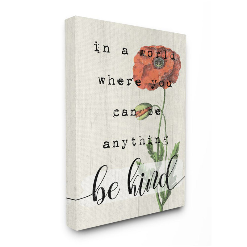 Be Kind Red Poppy Motivational Canvas Wall Art for Kids Nursery