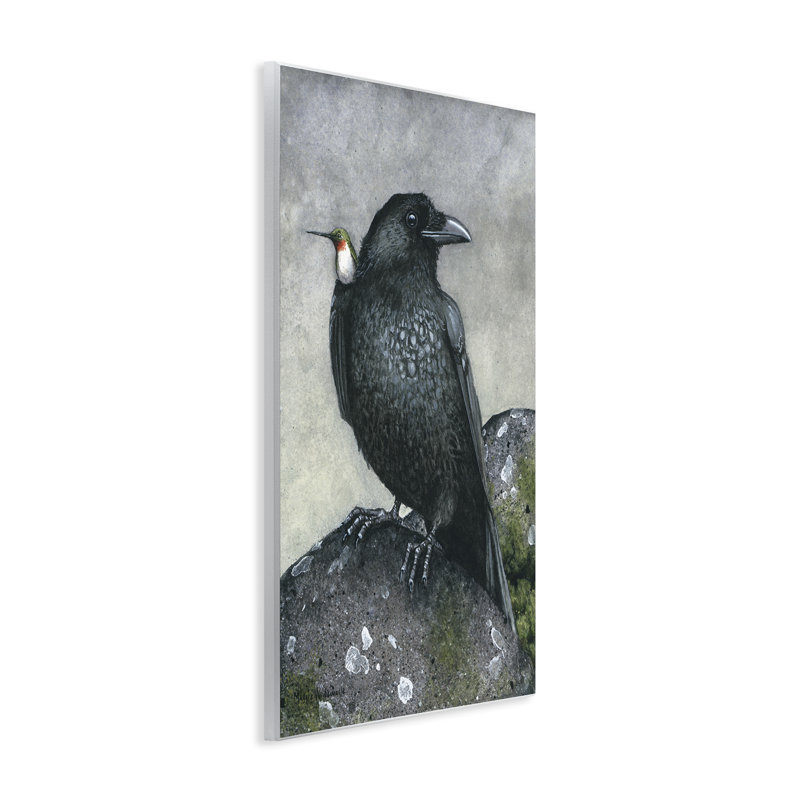 Corbeau et colibri, art mural perché par Maggie Vandewalle, H 19 po x l 13 po