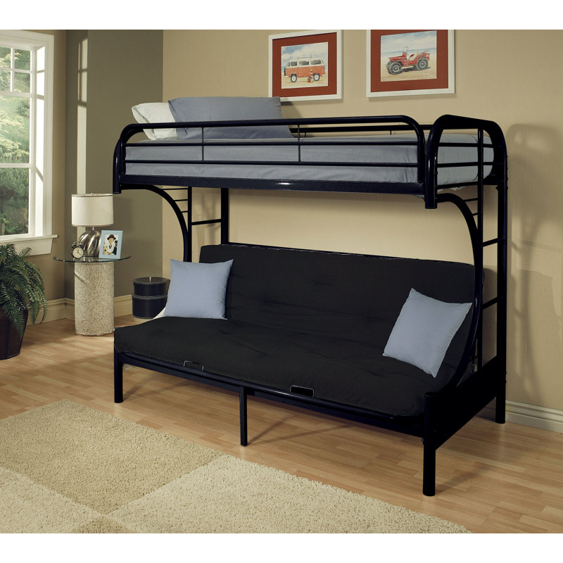 Alycea Futon Bunk Bed with Built-in Ladders, Twin Over Full, Black
